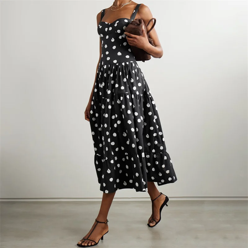 

Womens dresses New fashion polka dot printed sleeveless long dresses for summer 2025 High quality pure cotton suspender dresses