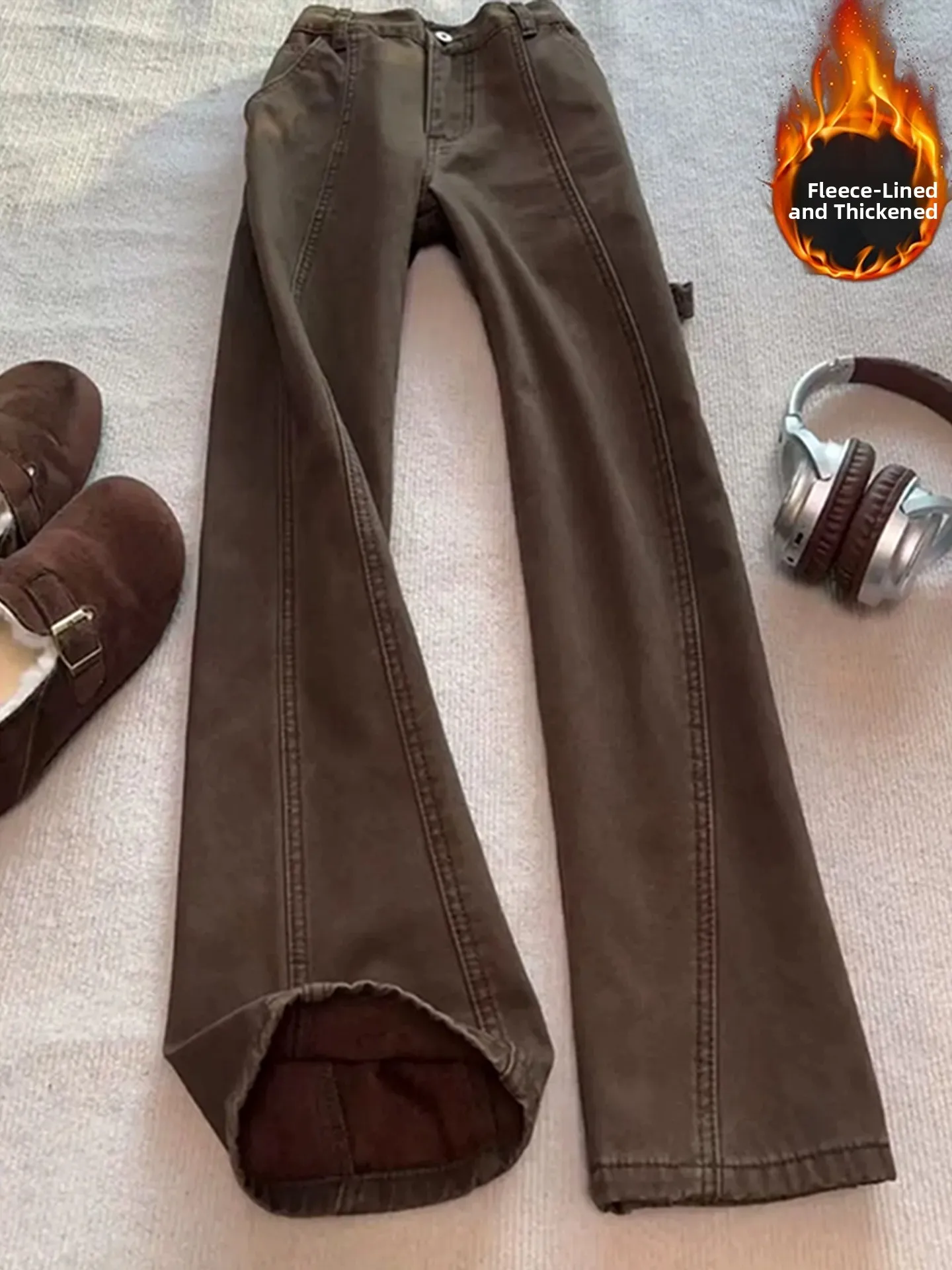 

Мужские джинсы Brown Mermaid Cut Fce Lined, зимние, прямые, с легким расклешением, в американском ретро-стиле, с низкой посадкой