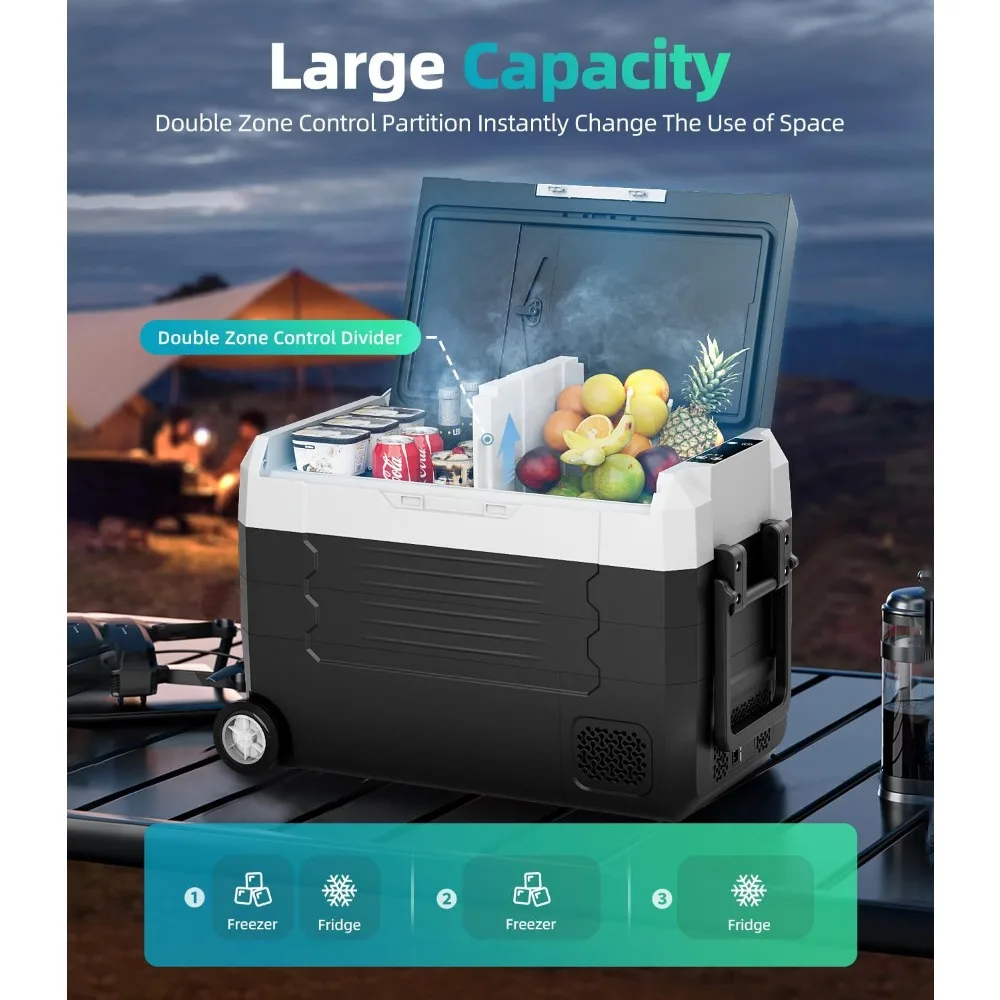 12V Car Refrigerator 59QT(56L) Car Fridge with App Portable Freezer Wheels 12/24V DC 110-240 Volt AC for Travel Camping -13℉~68℉