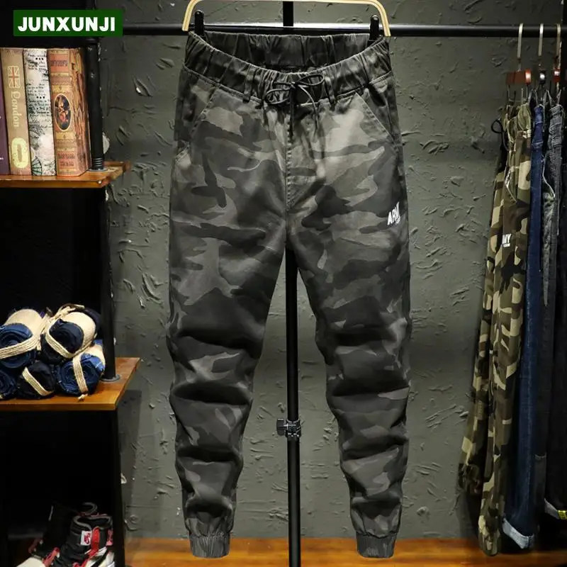

Men's Casual Camouflage Pants Elastic Wear-Resistant Pure Cotton Loose Fit Autumn Workwear Trousers Slimming Sle