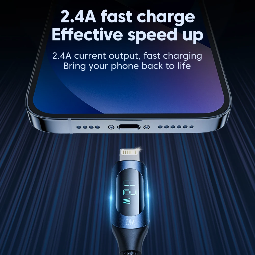 Toocki USB iPhone Data Cable LED Display Multi-color 2.4A Fast Charging Charger iP Cable for iPhone 14 13 12 Pro Max X XS iPad view 5