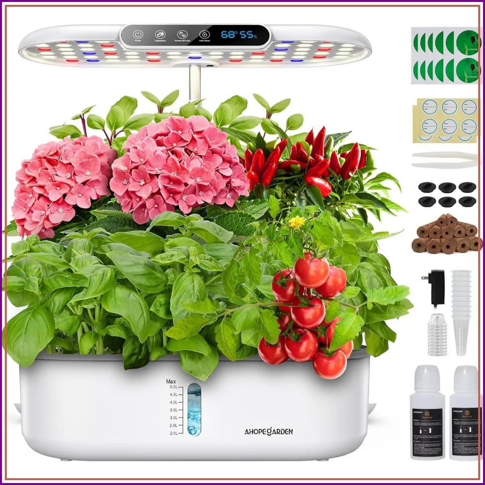 12-Pod Indoor Hydroponic Garden with Full-Spectrum LED, Smart Pump & LCD Display - Grow Herbs, Veggies Year-Round