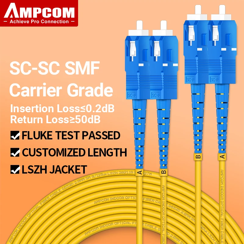 

AMPCOM SC to SC UPC Fiber Optical Patch Cable Singlemode Duplex SMF 9/125μm Single Mode Bend Insensitive 2.0mm Fiber Optic Cord