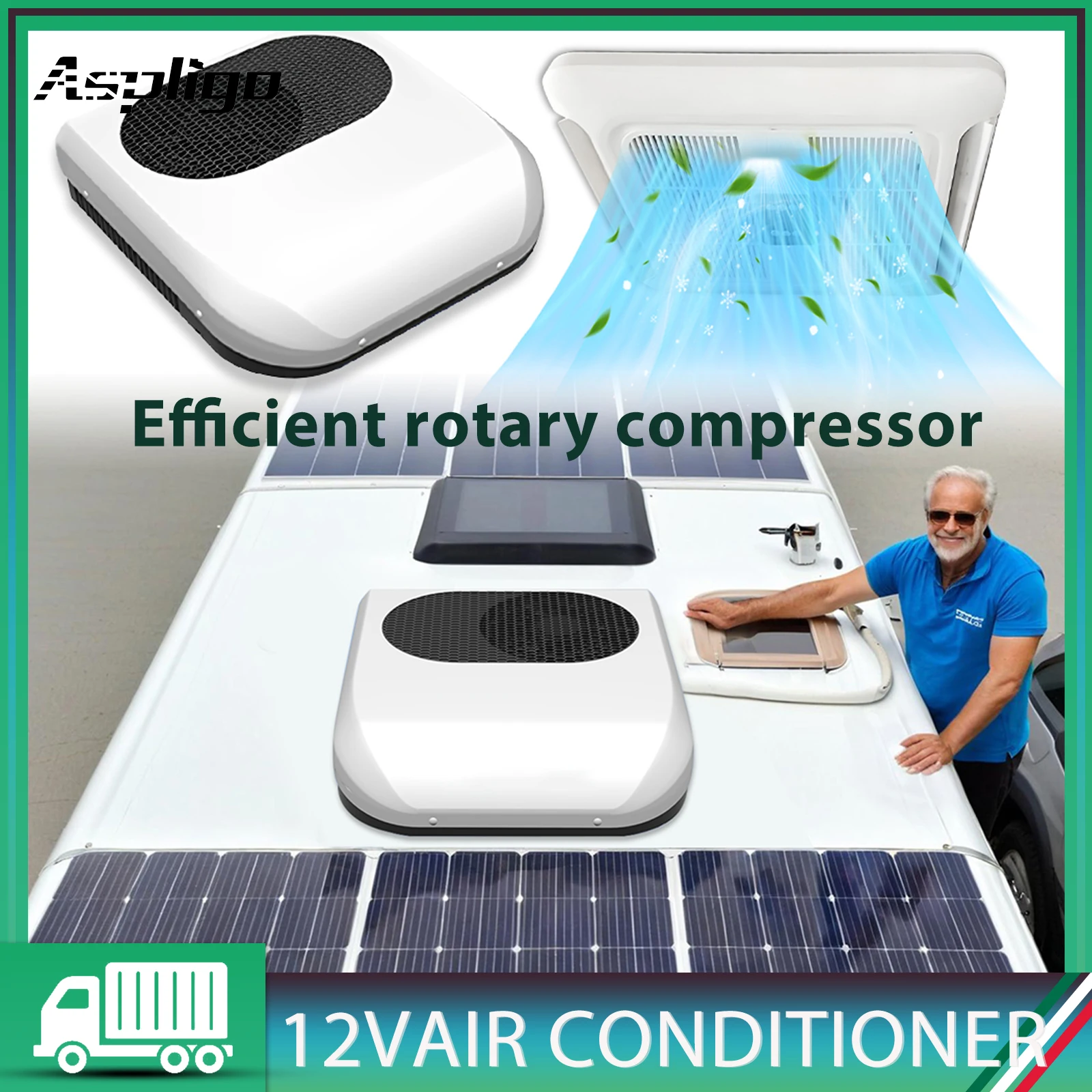 Электрический кондиционер на крыше Aspligo 8000BTU RV, 12 В, быстрое охлаждение, кондиционер для парковки новой энергии для грузовиков, кемперов, фургонов Электрический кондиционер на крыше Aspligo 8000BTU RV, 12 В, быстрое охлаждение, кондиционер для парковки новой энергии для грузовиков, кемперов, фургонов