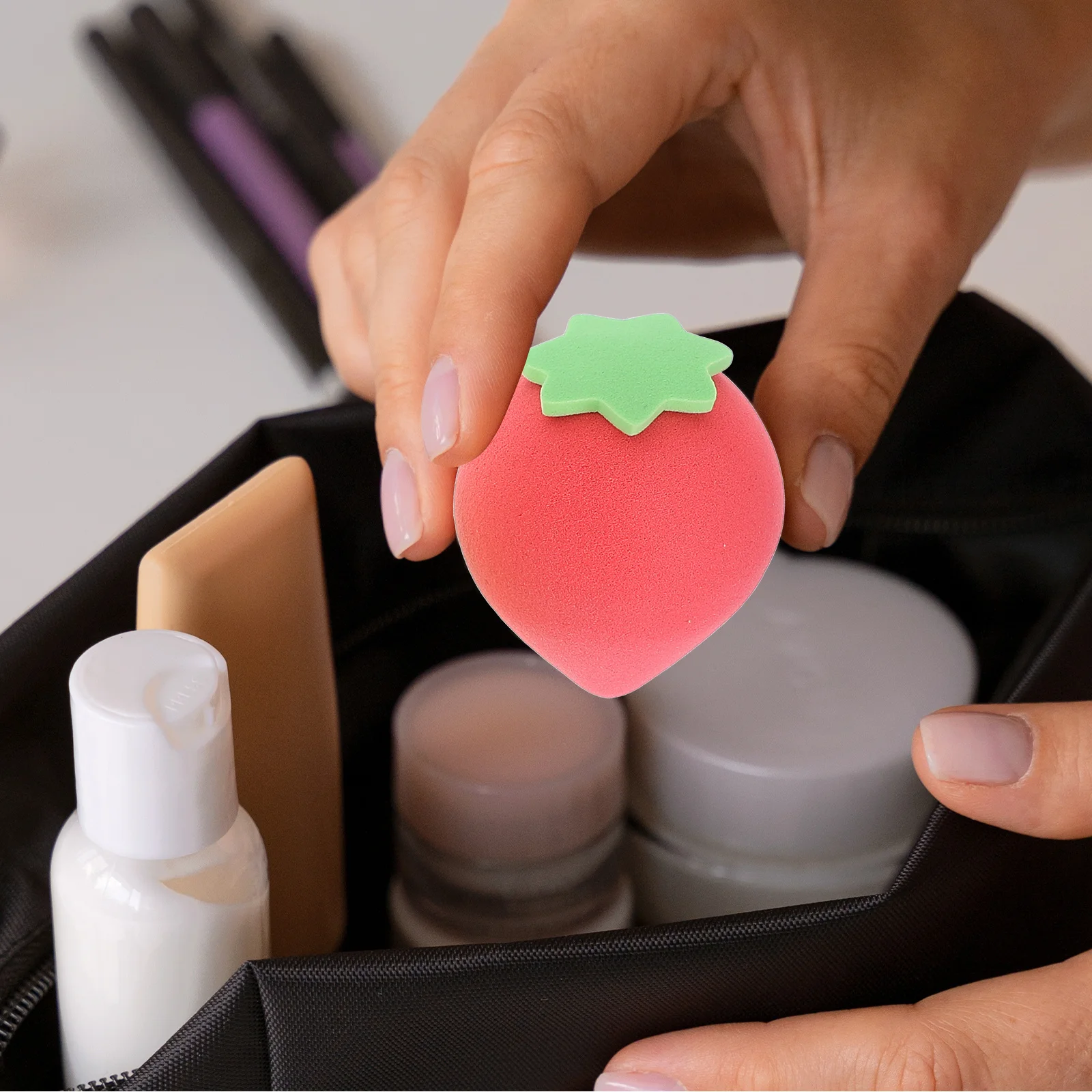 4 pçs esponjas de maquiagem de frutas fáceis de limpar cosméticos portáteis ferramentas de maquiagem feminina fundação pó puff