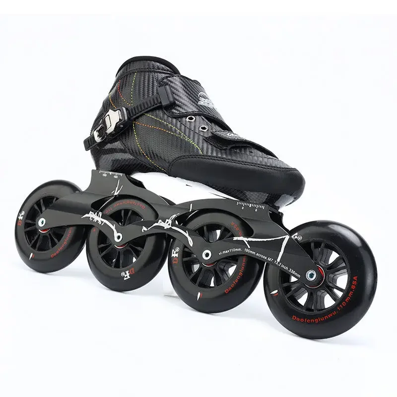 Zapatos de patinaje de velocidad para adultos y niños, zapatillas de patinaje de carreras profesionales, zapatos de patinaje de fibra de carbono de velocidad de rueda grande