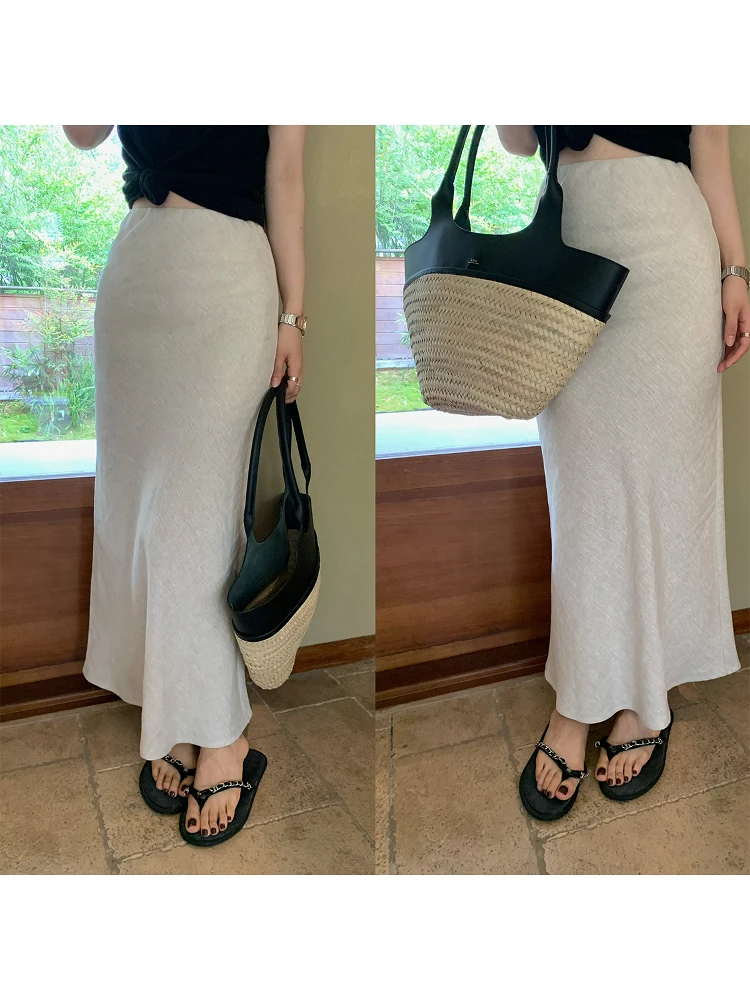 

Seeyouiceland Linen Tailored Relaxism High Waist Fi Tail Skirt Casual Sle Mid-Year Spring Faion for Women 25-29 Years Old