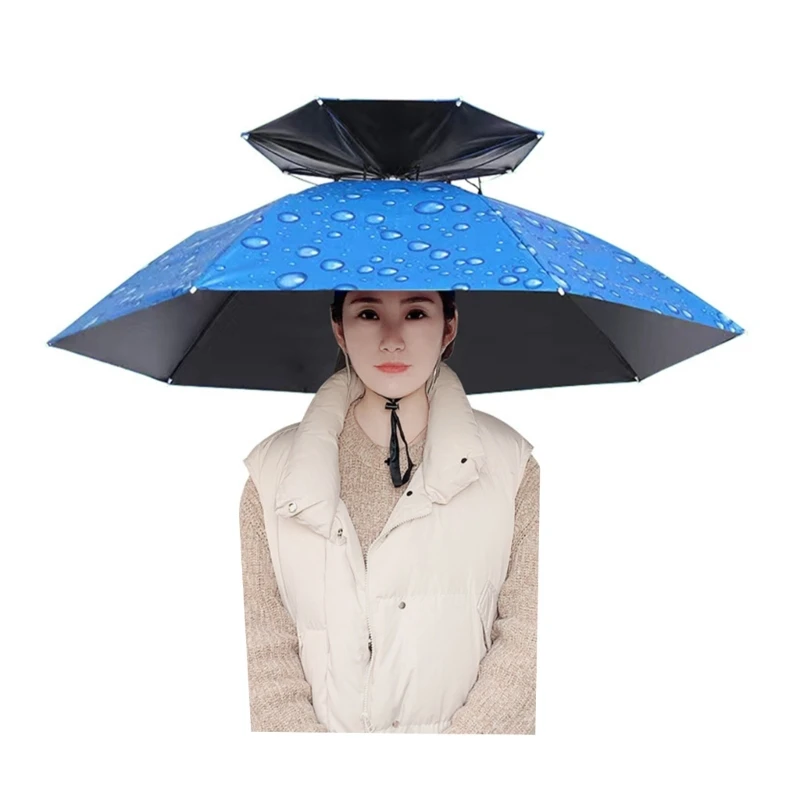 YD61 Head Umbrella Hat, Outdoor Umbrella Caps Rain Sun Protections  with Head Band Small Top Folding Hat Umbrella for Fishing