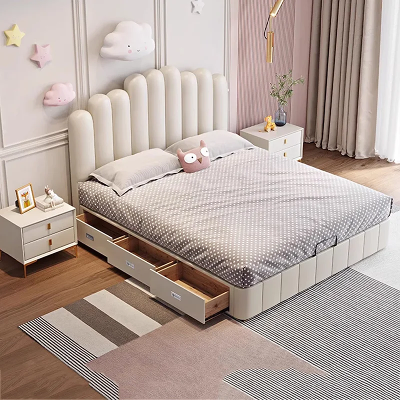 princess italian Double Bed Style Modern White Loft Sleeping Luxury Queen Bed home floor design letto matrimoniale furniture