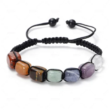 Cuentas de piedra de Lava Natural, pulsera con dije de equilibrio curativo, pulseras con cuentas de ojo de tigre de 7 chakras, oración de Buda tibetano para mujeres y hombres