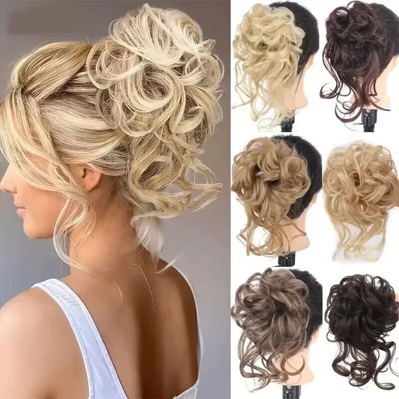 LUPU capelli sintetici panino Chignon disordinato fascia per capelli ricci elastico Scrunchy pezzi di capelli finti per le donne forcine nero marrone