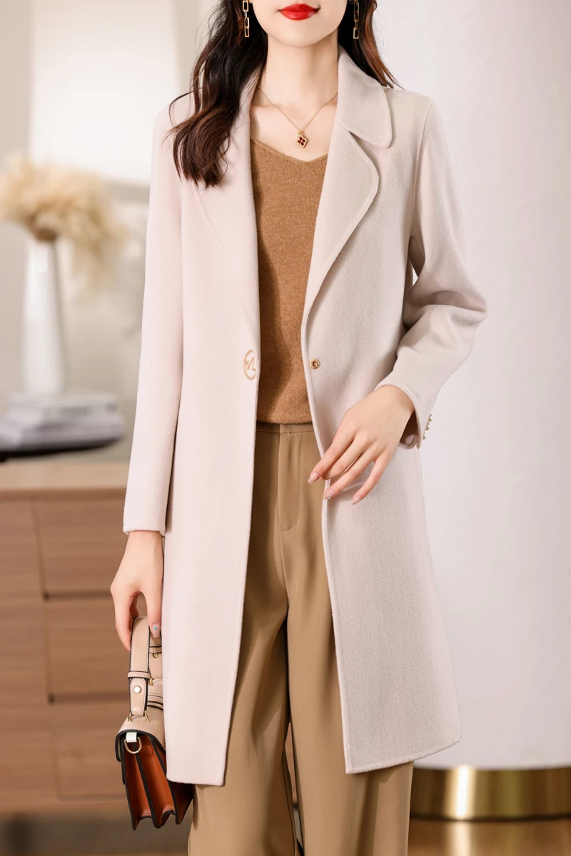 Autumn and Winter New 100% Pure Wool Double sided Intimate Medium to Long Fashionable Simple Coat [No Returns Supported]