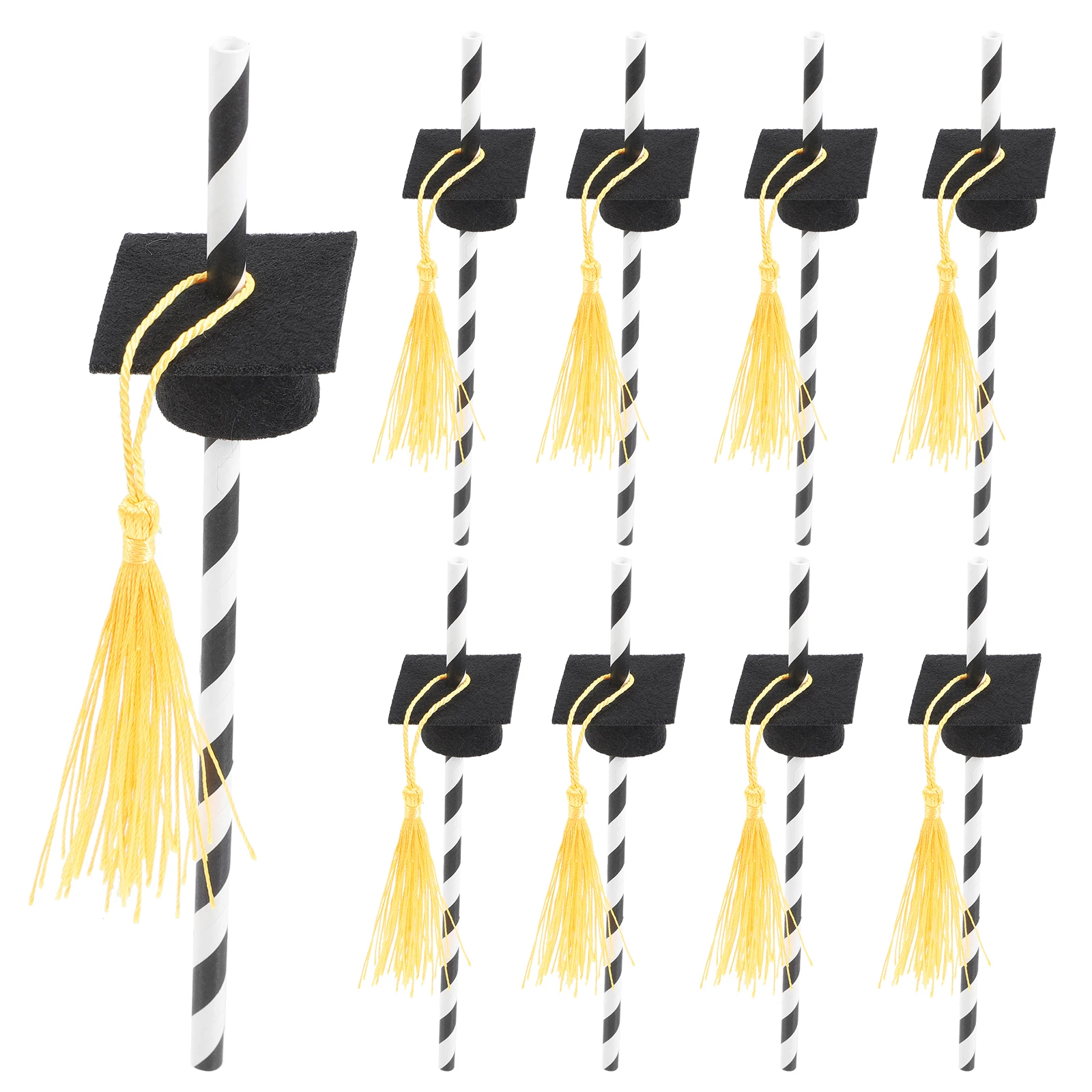 

12 Pcs Non Woven 2mm Doctor Hat Decor Graduation Drinking Straws Party Supplies Long Portable Cocktail Straws for Drinks