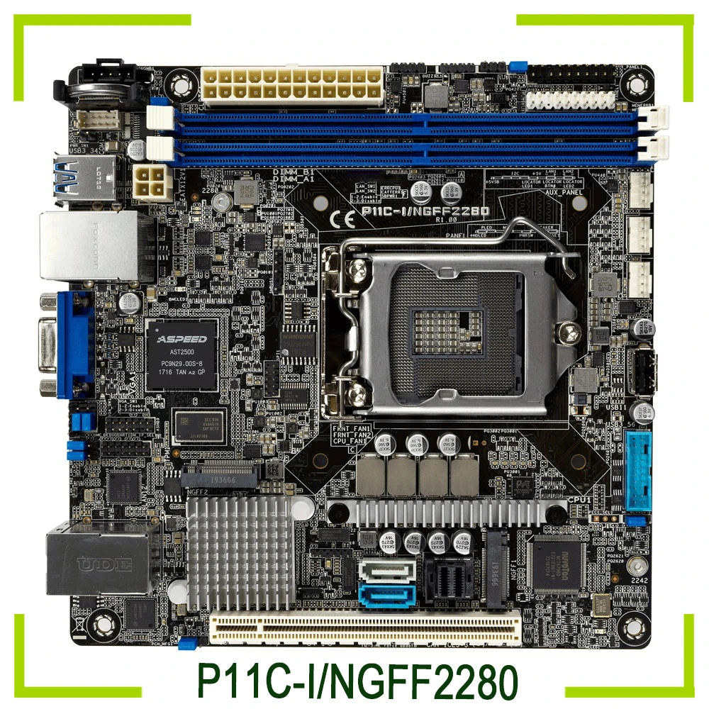 

mini-ITX P11C-I для серверной материнской платы ASUS C242 M.2 с двумя портами Gigabit, материнская плата ITX P11C-I/NGFF2280