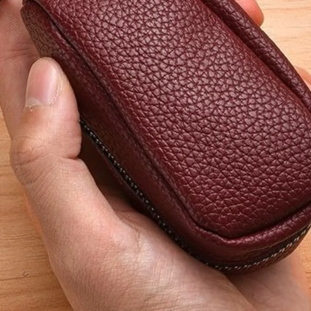 Portable Leather Key Pouch Bag Zipper Multifunctional Coin Purse Large Capacity Car Key Bag Men Women