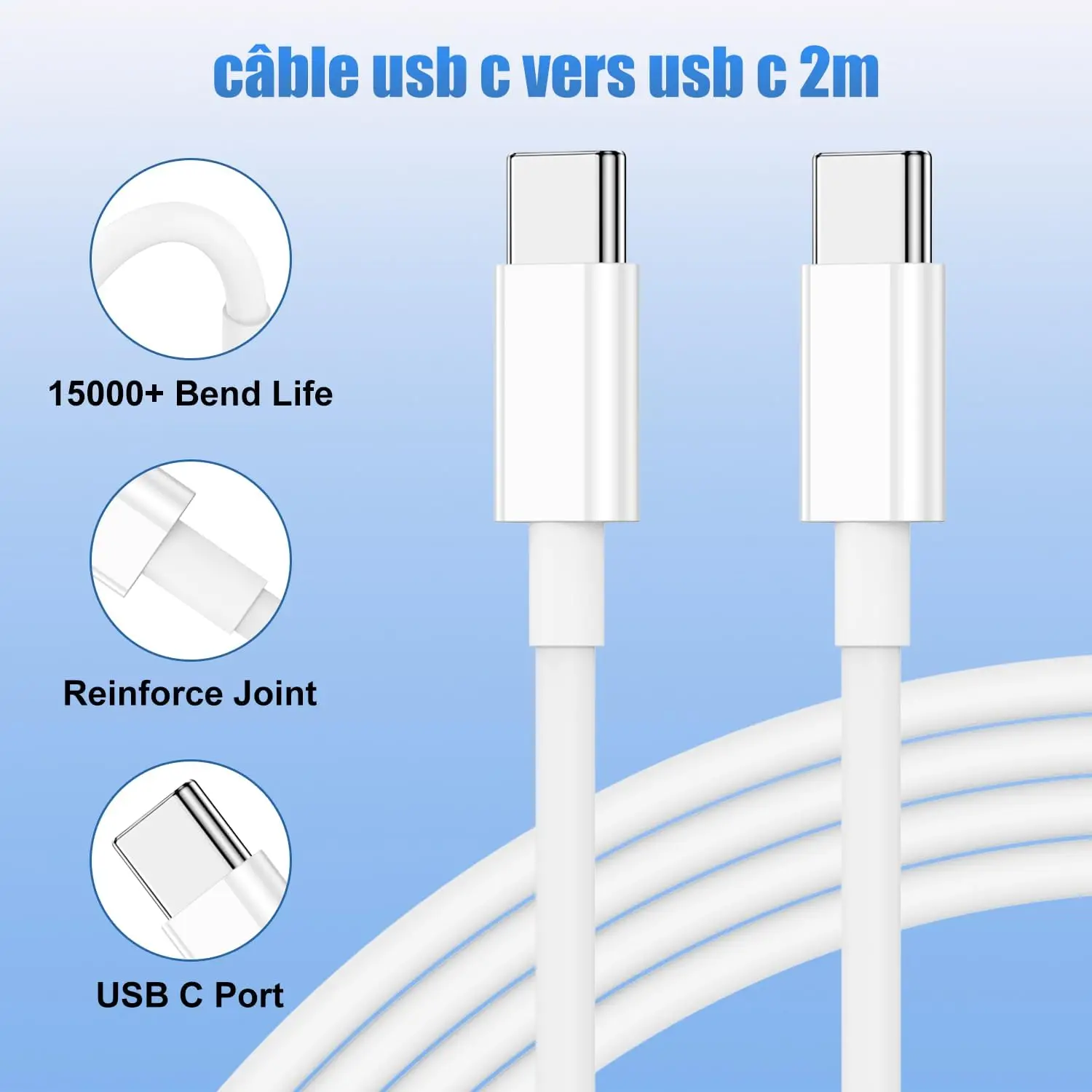 3m PD 60W USB C to Type C Cable for iPhone 15 Pro Max 15 Plus Samsung Moto VIVO OPPO Redmi POCO Honor Fast Charging Cable C to C