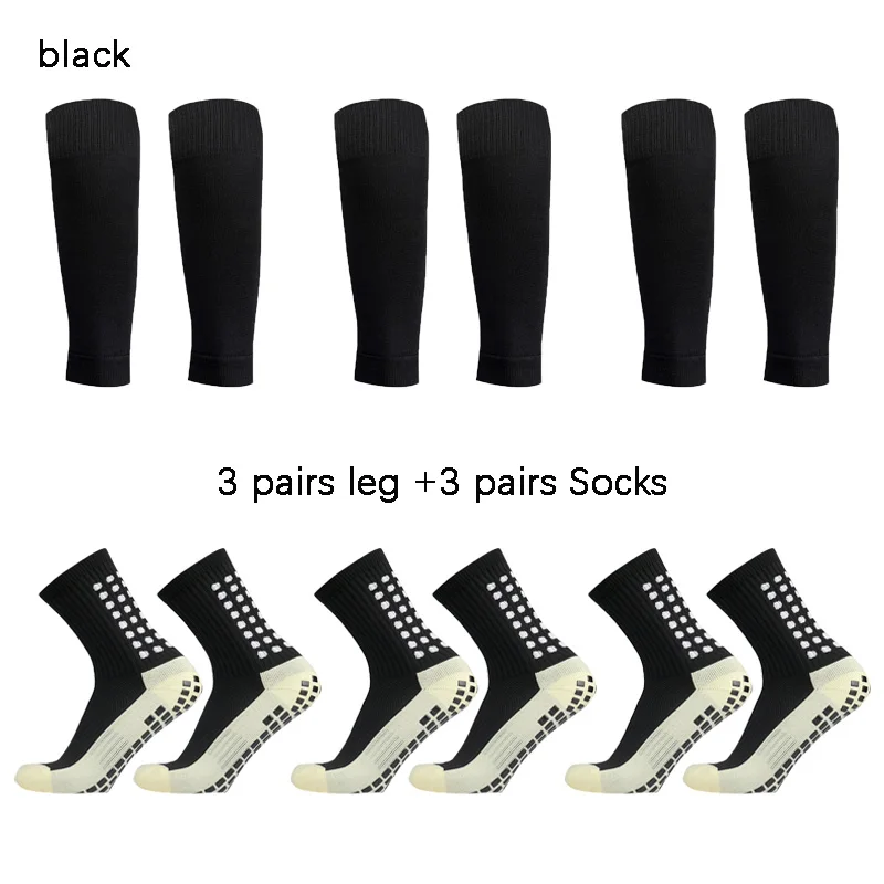 3 pairs leg covers+3 pairs football socks Men Grip Soccer Socks and Knee Pads Calf Sleeves Adult Youth Non Slip Leg Shin Guards