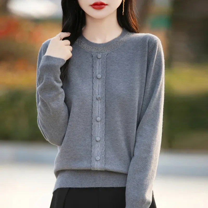 

2025 Spring O-Neck Diamond Knitted Pullover Sweater Women Fashion Long Sleeve Knitwear Tops Jumper Female Loose Clothes W1020