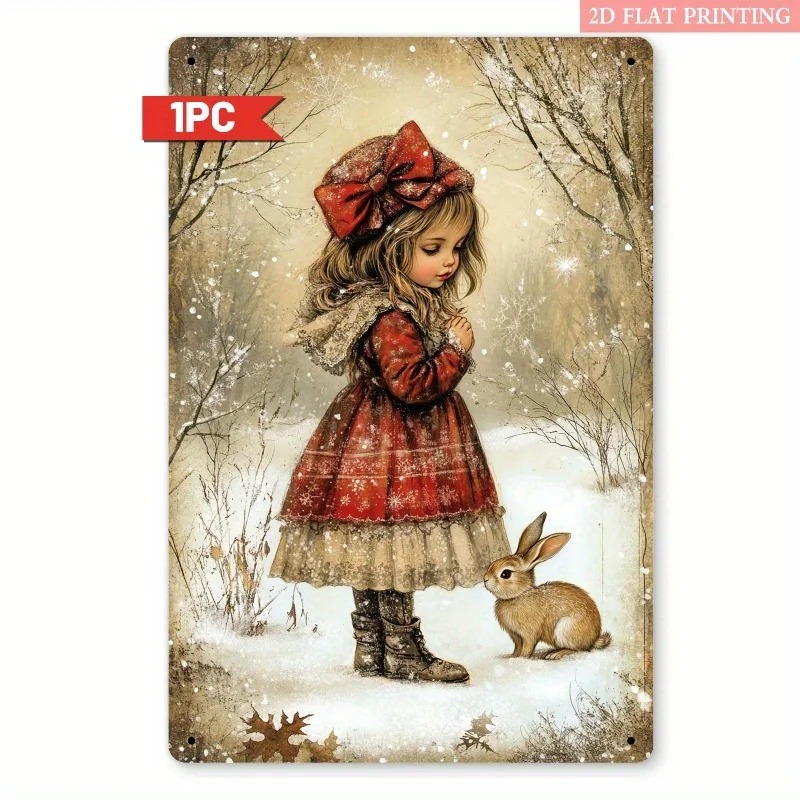 2D Flat, 2D Flat 1pc Winter Wonderland Iron Metal Decorative Sign, 8x12 Inch Vintage Aesthetics, Whimsical Decor Creating A Peac