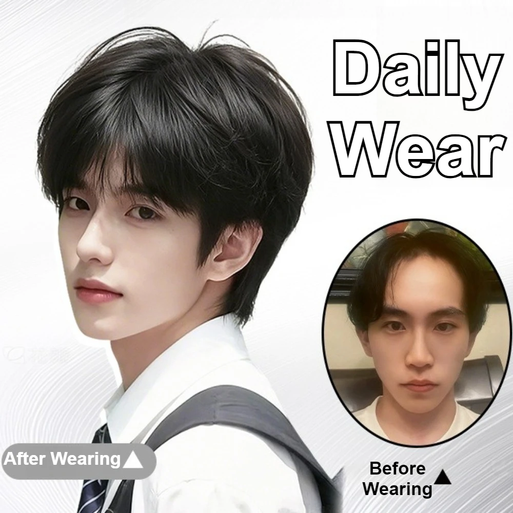 Fluffy Men's Short Wig Korean Fashion Natural Look Heat Resistant Synthetic Hair Wigs for Cosplay Halloween Christmas Daily Wear