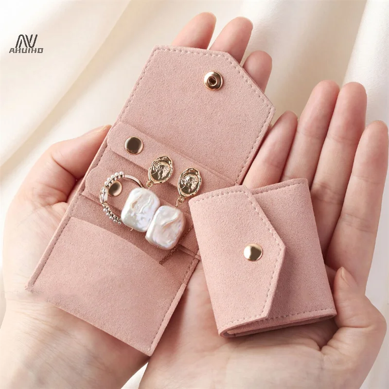 Mini Envelope Jewelry Bag Snap Button Closure Luxury Microfiber Suede Jewelry Necklace Earrings Packaging Pouch Bags