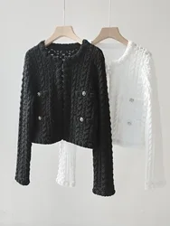 2024 Spring Fashion Women's High Quality White/Black Floral Buttons Knitted coat Cardigans B798