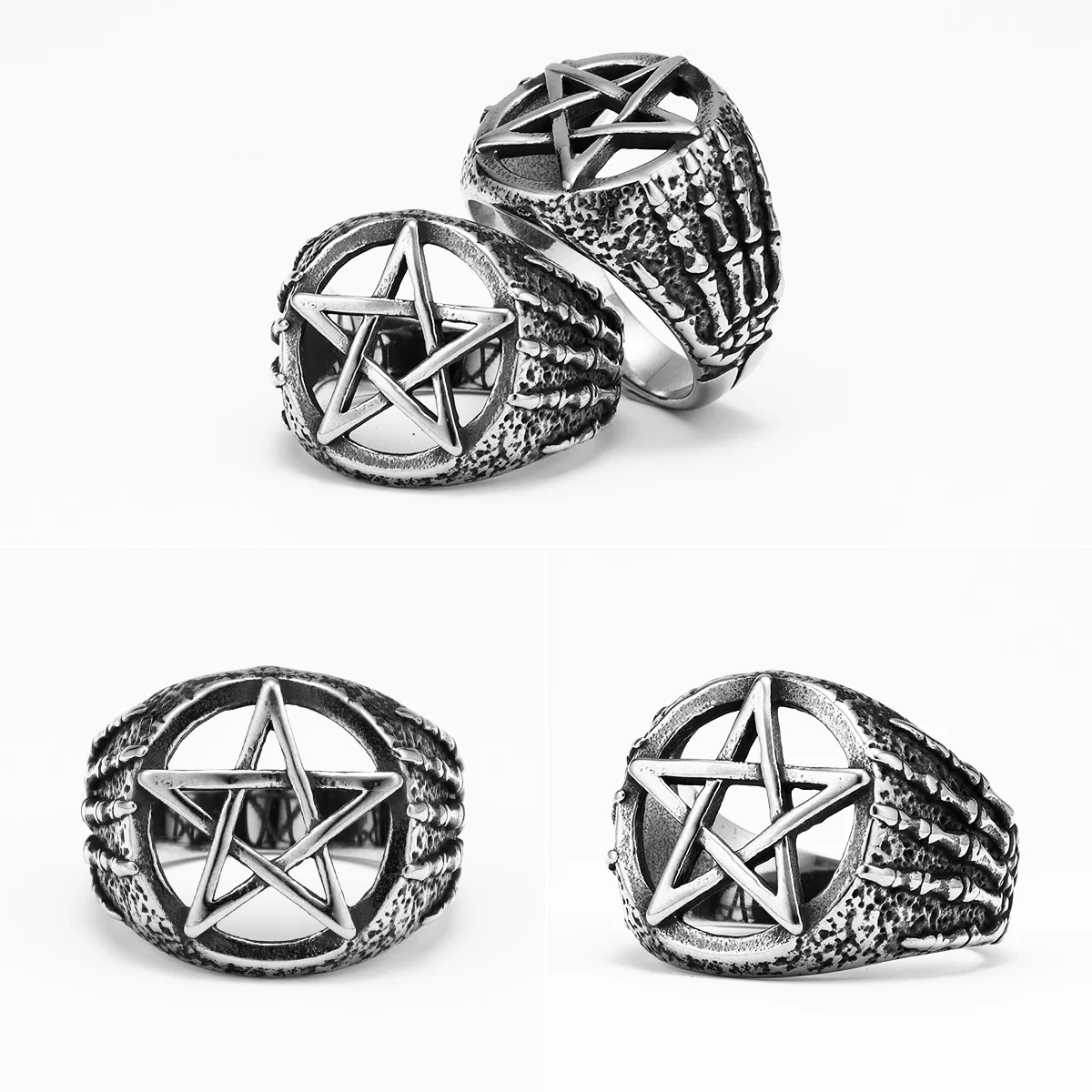 Hand Bones Pentagram Seal Men Rings Stainless Steel Women Jewelry Vintage Punk Cool Stuff Fashion Accessories Gift Wholesale