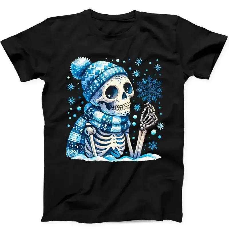 Skeleton Snowflakes Winter Christmas Skull Funny Gift Black Tee T Shirt 163