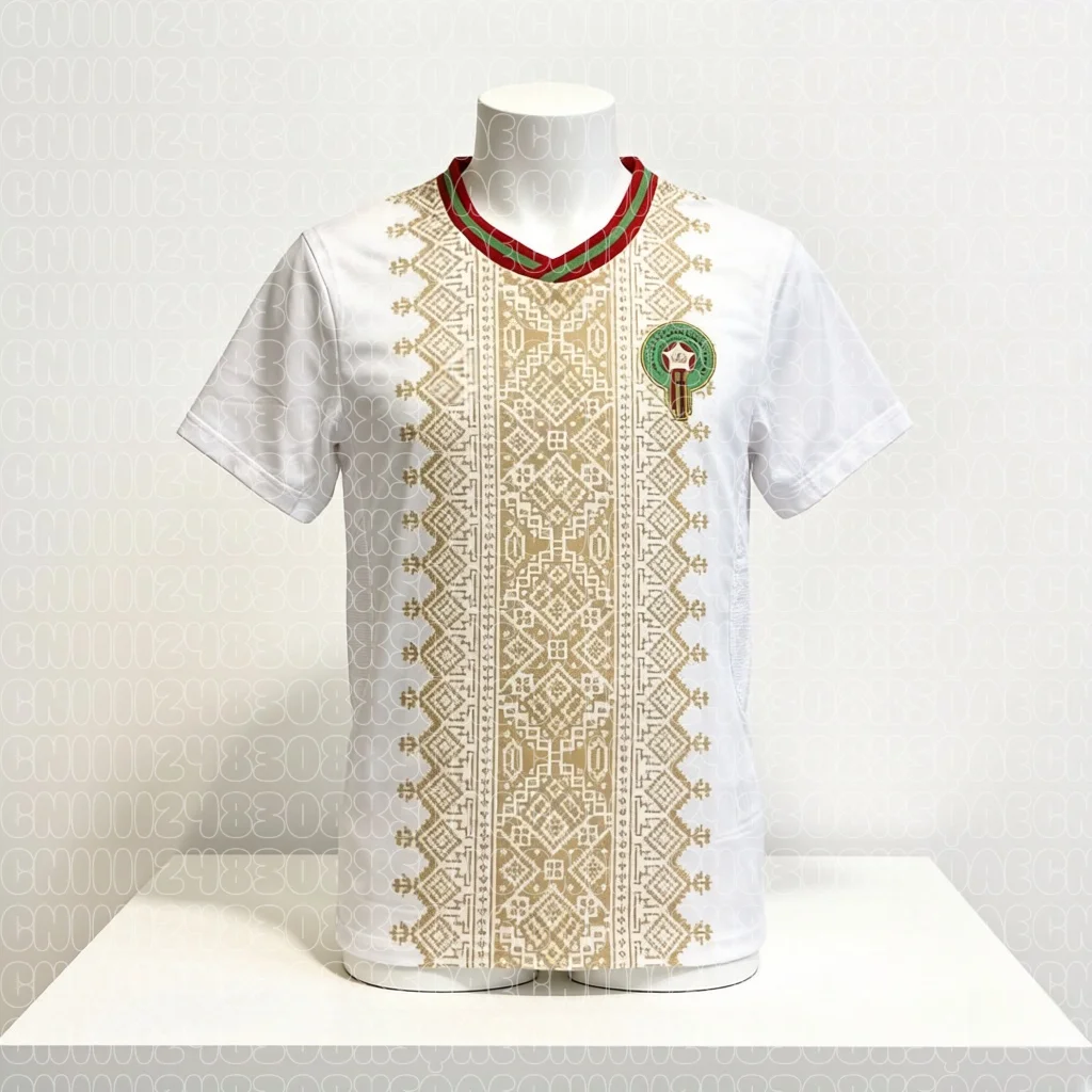 26 Marokko uit-voetbalshirt met geometrisch patroon Voetbalshirt Nationaal team Fanversie Ademend FamilyMatching Sport T-shirt