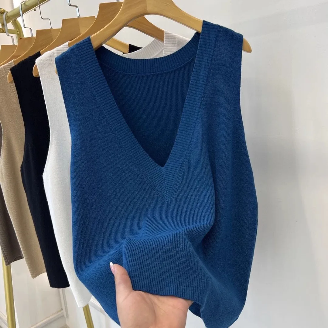 pullover sweater vest women 2024 autumn new loose Sleeveless top V-neck waistcoat wool knitted Vest sweater women