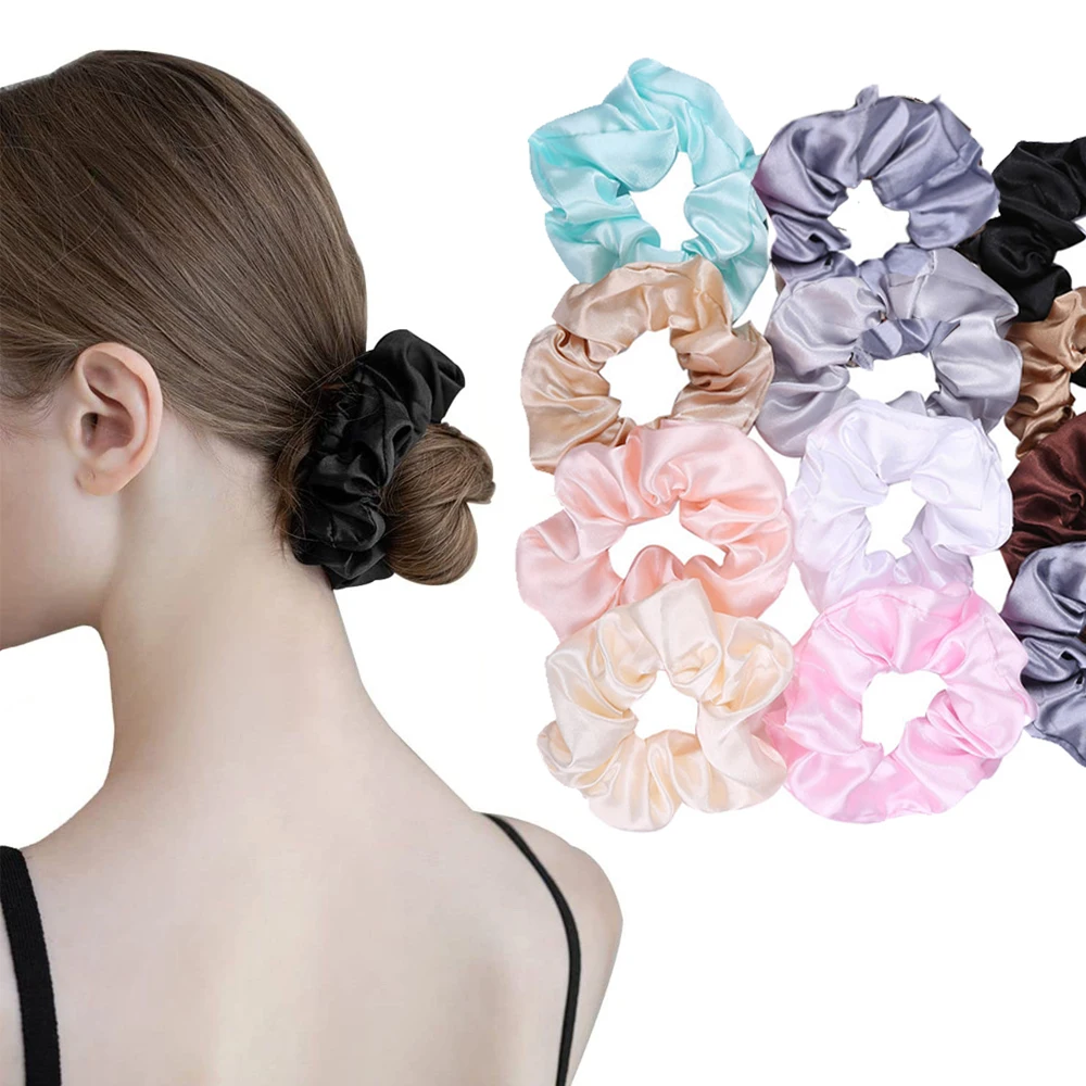 2024 Summer Women Satin Silk Elastic Hair Bands Korean Smooth Silky Hair Scrunchies Headdress Solid Ponytail Holder Hair Ties