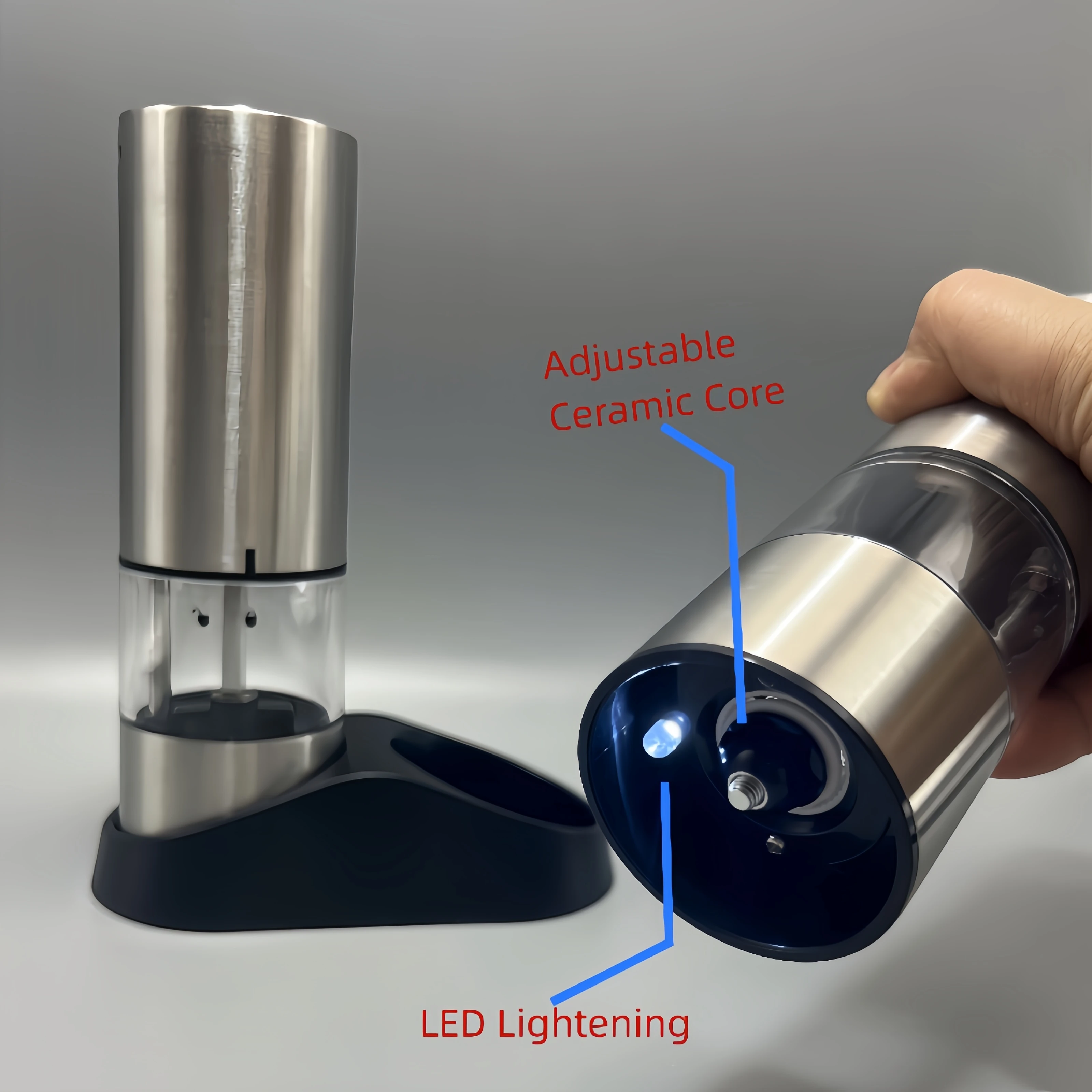 Electric Pepper Salt Grinder Premium  Type-C Rechargeable Ceramic Core Adjustable Grinder With LED light Cooking Spice Grinder