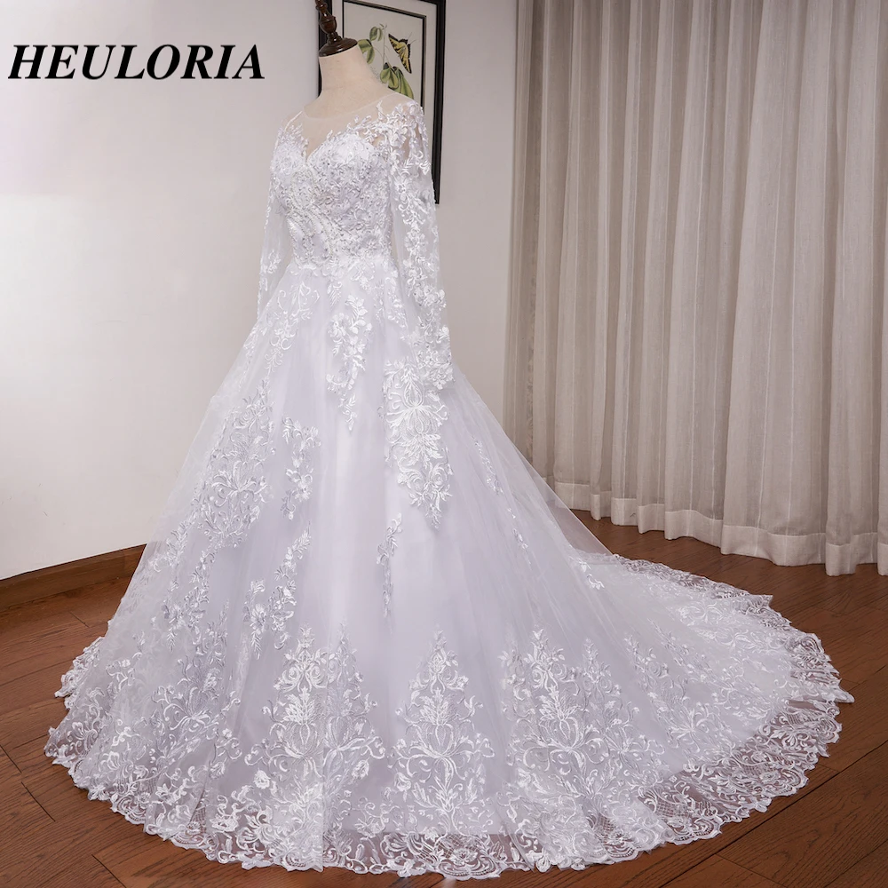 HEUIA LORIA-Princesa vestido de baile, vestido de noiva manga comprida, querida, plus size, vestido de noiva, trem tribunal