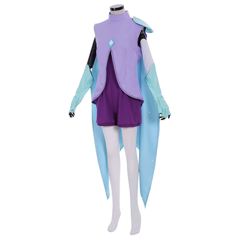 She-Ra The Princesses Of Power Cosplay Glimmer Costume Women Girls Purple Sleeveless Jumpsuit with Cape Halloween Battle Suits