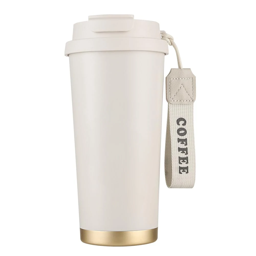 

530ml Black White Insulated Thermos Cup with Straw Lid Strap Ceramic Liner Stainless Steel Tumbler Mug Coffee Car Coke Portable