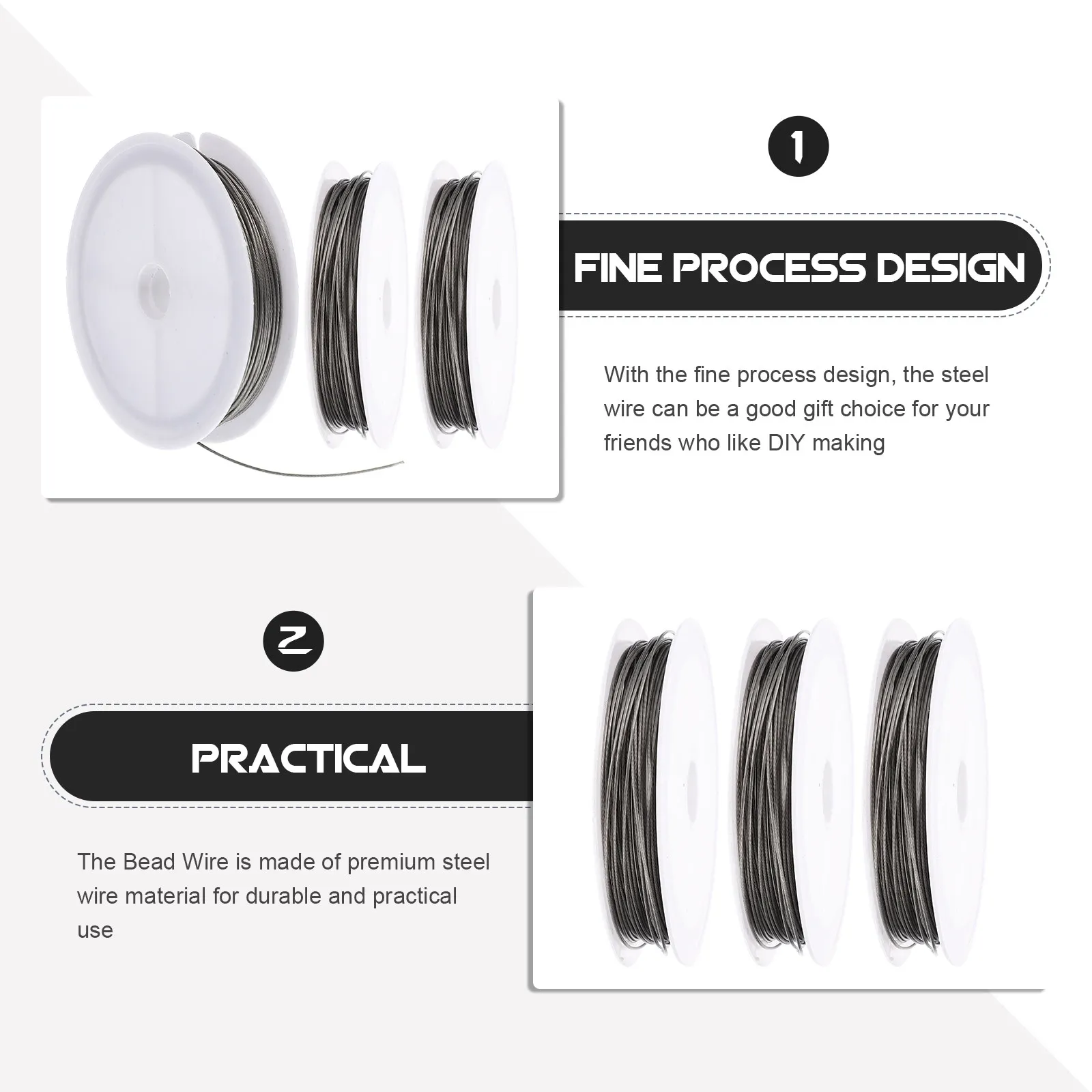 3 Rolls Steel Wire for Jewelry Crafting Beading DIY Projects Multi-Function Cuttable Wear-Resistant Craft