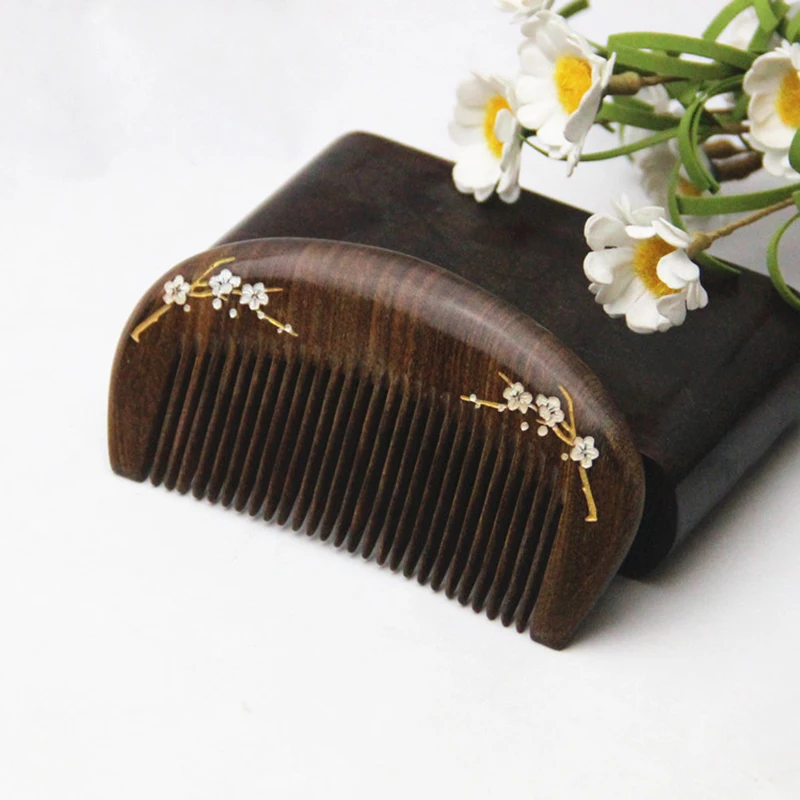 Natural Gold Sandalwood Small Comb Natural Wood  Structure Fine Tooth Hair Comb Anti-Static Head Acupuncture Point Massage Gift