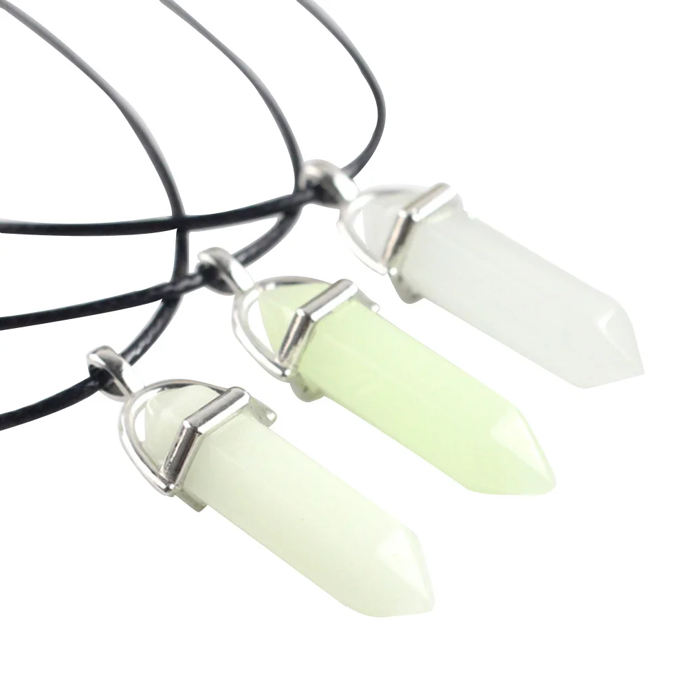 

3Pcs Luminous Night Glow Pendant Hexagonal Crystal Stone Necklace Chain Blue Green Blue-Green Light Gift Jewelry