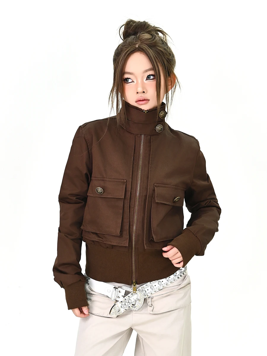 

Американская винтажная женская куртка в стиле High Street с воротником-стойкой, для работы, весна 2026, новая коллекция