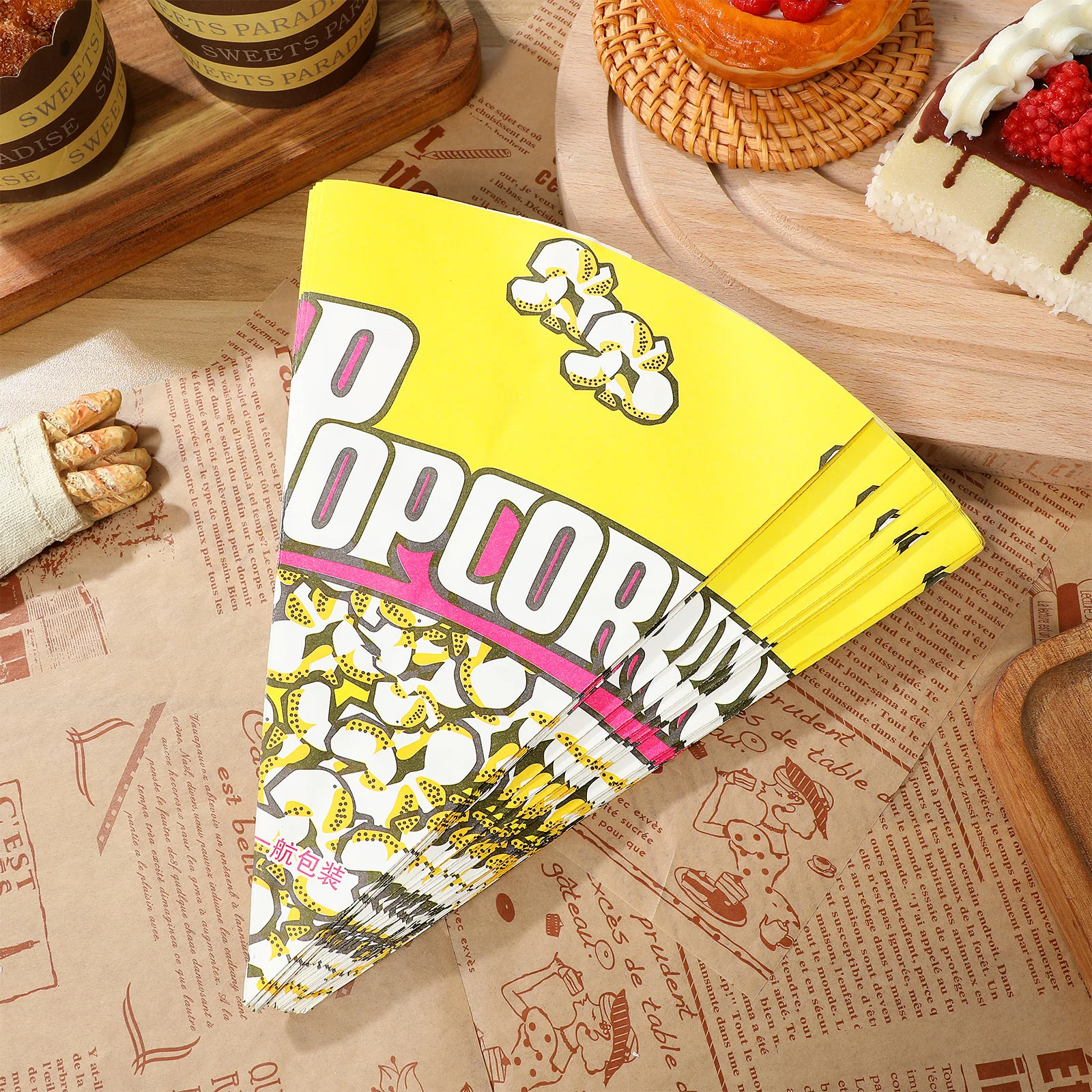 50 Pcs Popcorn Container Cone Bag Holder Bags Packing Cookie Clear Mugs Paper Cinema Wrap Shaped for Party Child Popcicles