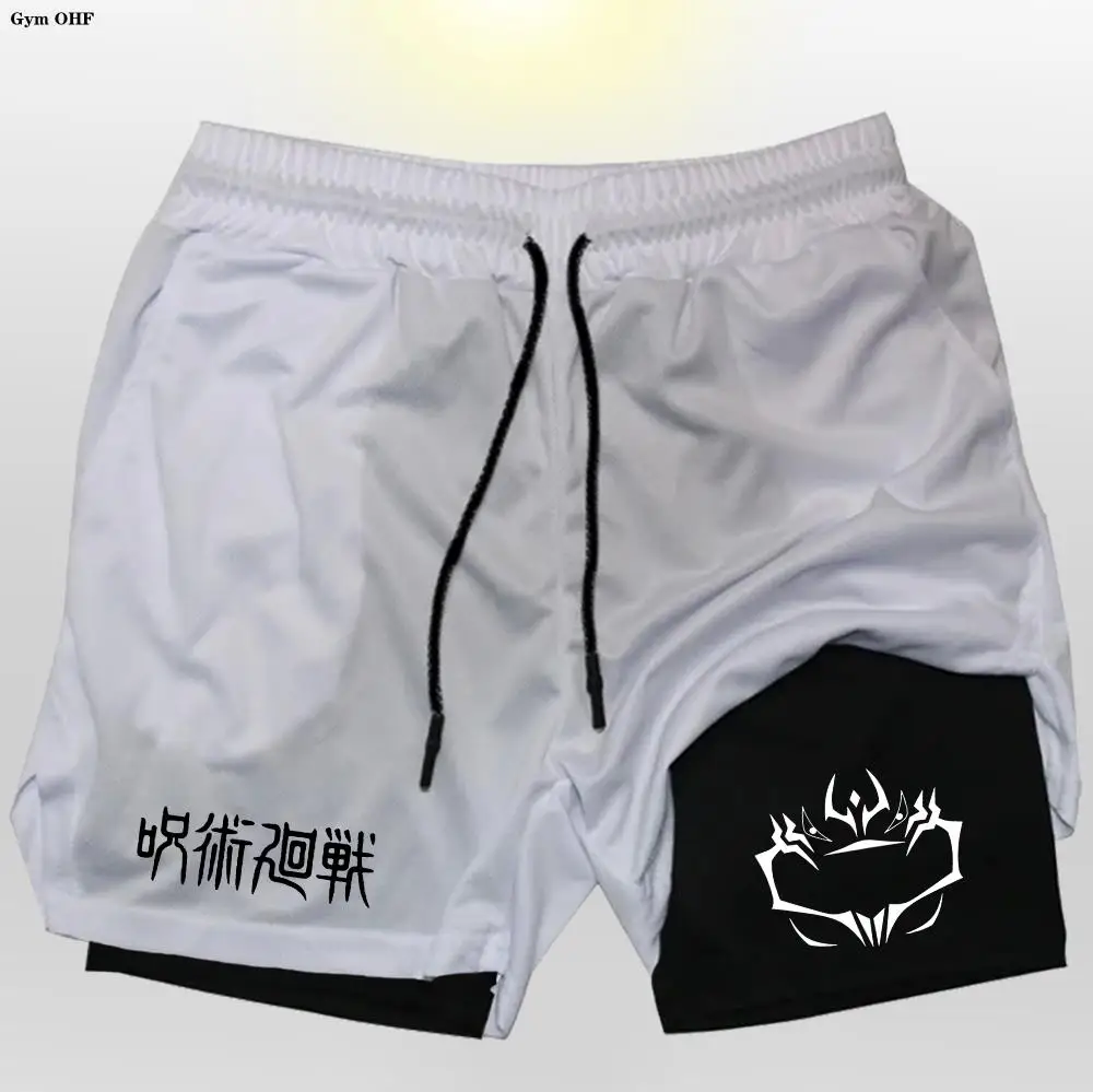 Jujutsu Kaisen Compression Shorts Men Fitness Gym Running Double Layer 2-In-1 Short Pants Rashgard Performance Anime