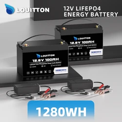 LOUITTON 12V 100AH LiFePO4 Battery Built-in BMS Lithium Iron Phosphate Cell 6000 Cycles For RV Campers Cart Solar,Traveling