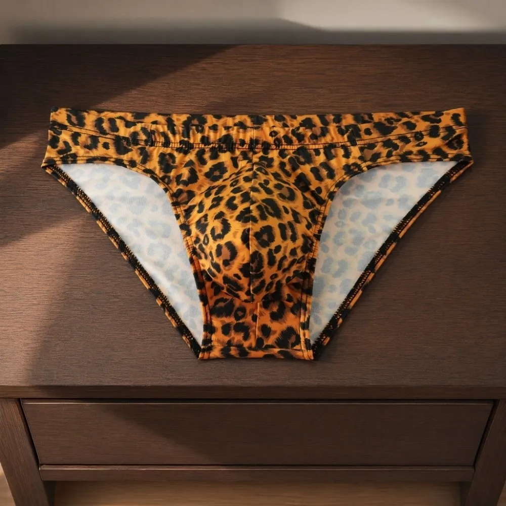 Fashion Lingerie Leopard Triangle Panties Low Waist Leopard Print Men Thin Briefs Comfortable Thin Soft Underwear for Men Male