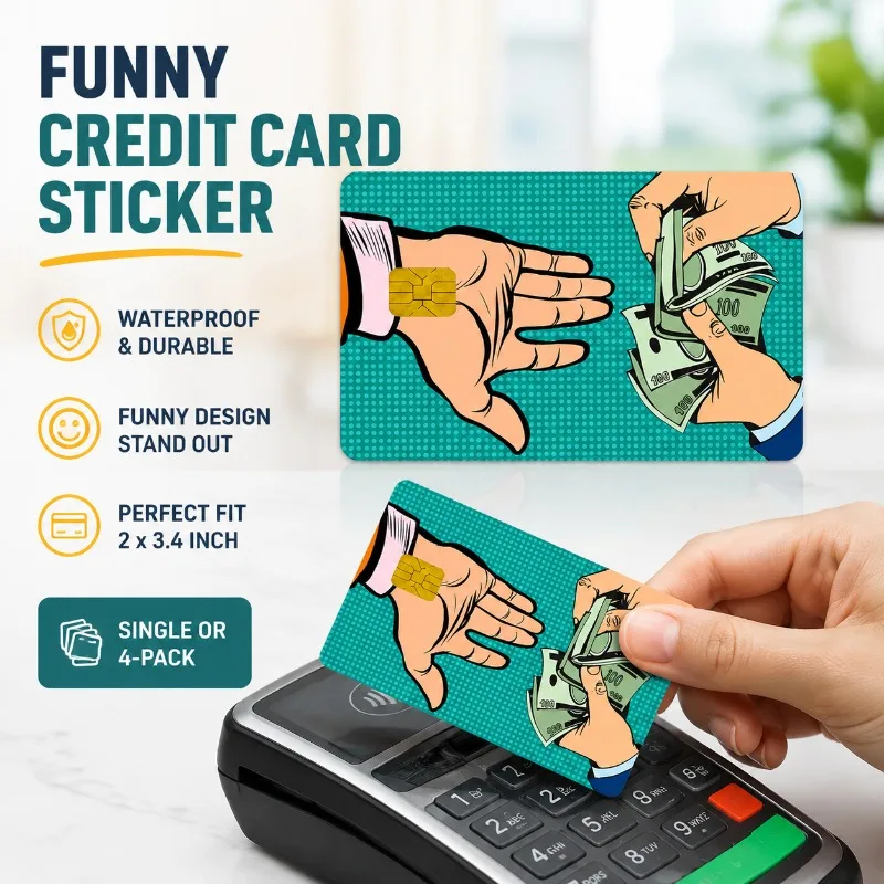 New Funny Waterproof Adhesive Card Skin Decal 2x3.4 Inch Single‑pack Multi‑set Optional Removable Stylish Overlay Fit Standard