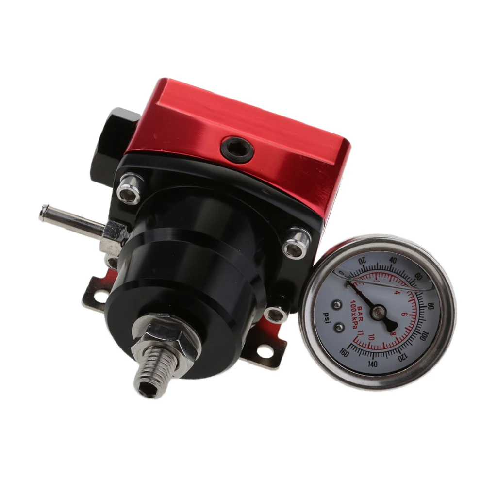 Red Adjustable Fuel Pressure Regulator 160PSI Guage Kit High Quality