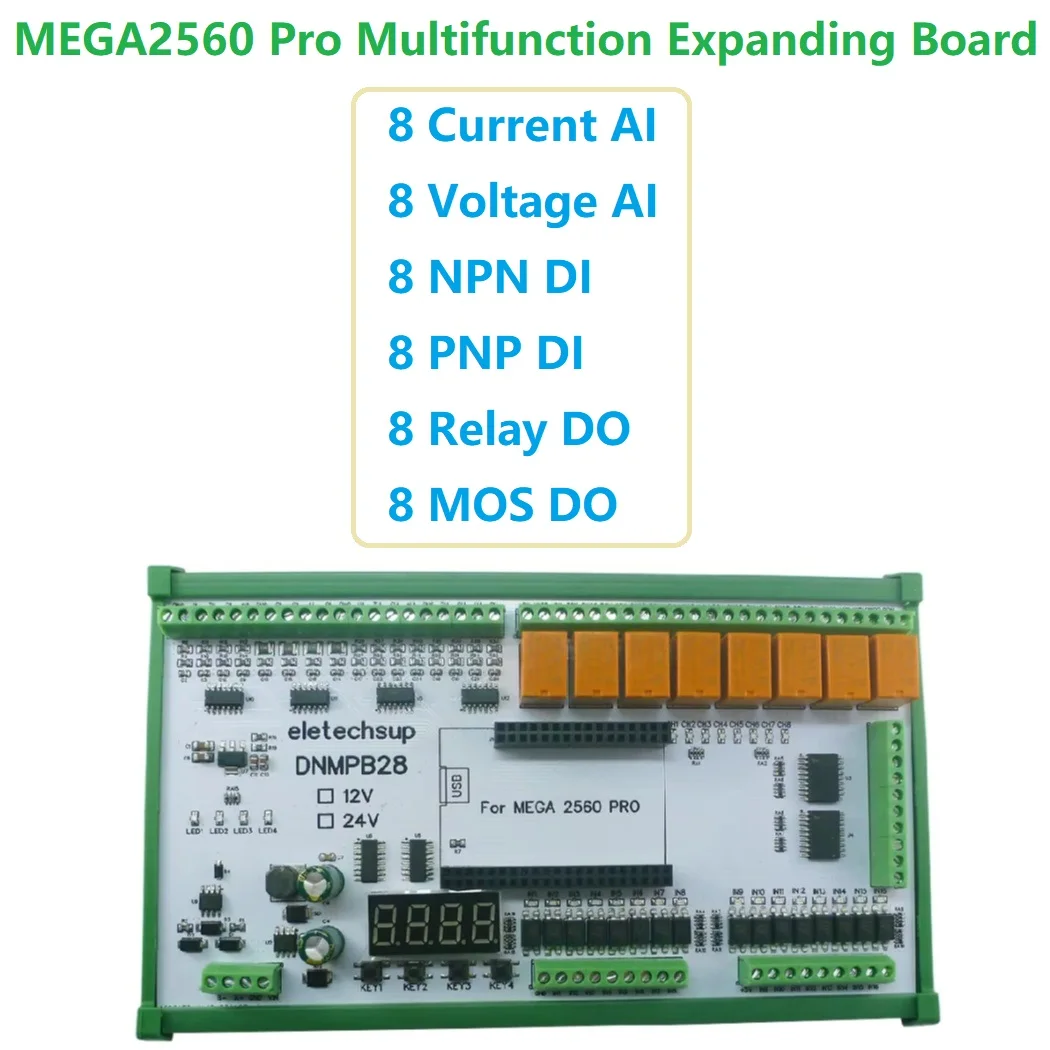 

for Arduino MEGA2560 Pro Simple PLC IO Board 12V 24V 16AI-16DI-16DO 4-20MA 0-10V