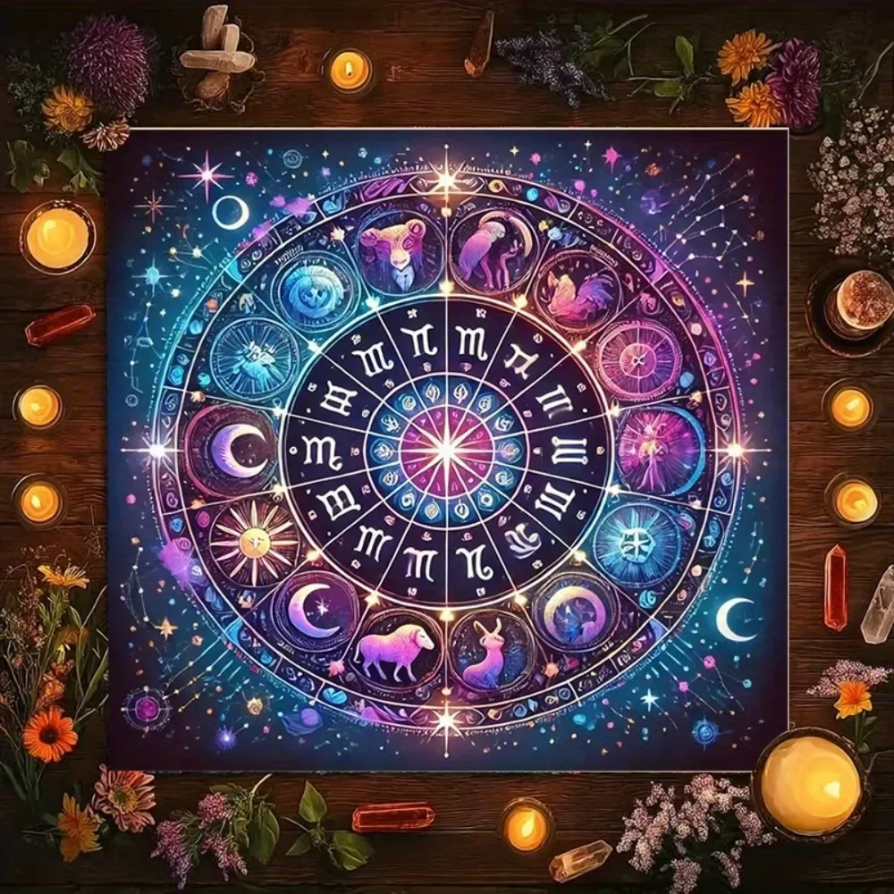 Constellation Tarot Altar Cloth Multiple Sizes Hd Sublimation Print 12 Zodiac Star Astrology Wheel 100 Polyester Machine Wash