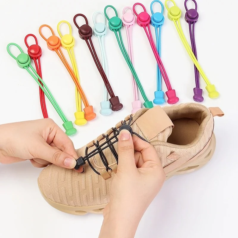 No tie shoelaces Round Elastic Shoelace Plastic snap lock Suitable for all shoes Adult children walking sports Lazy laces 1 pair