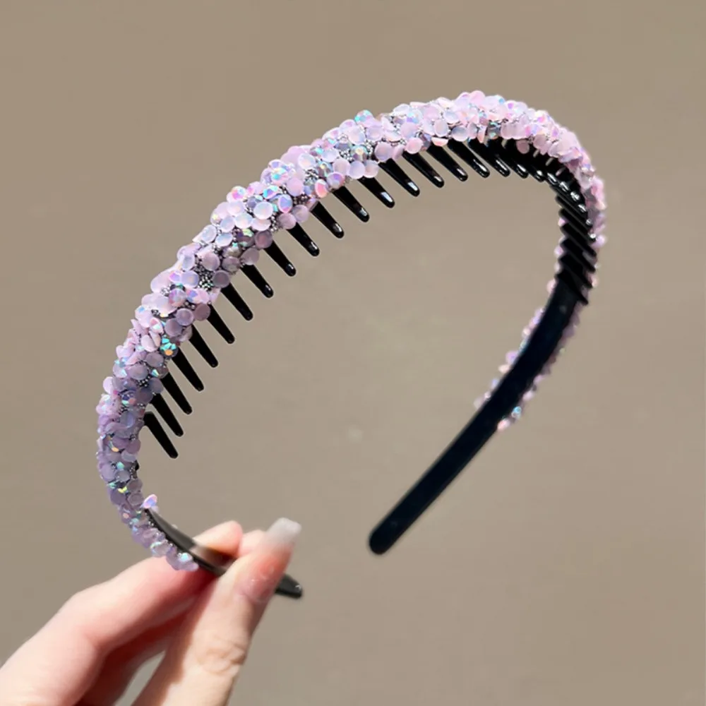 Sweet Rhinestones Antislip Hairband Pearl Plastic Crystal Teeth Headband Korean Style Headwear Thin Face Wash Hair Hoop Makeup