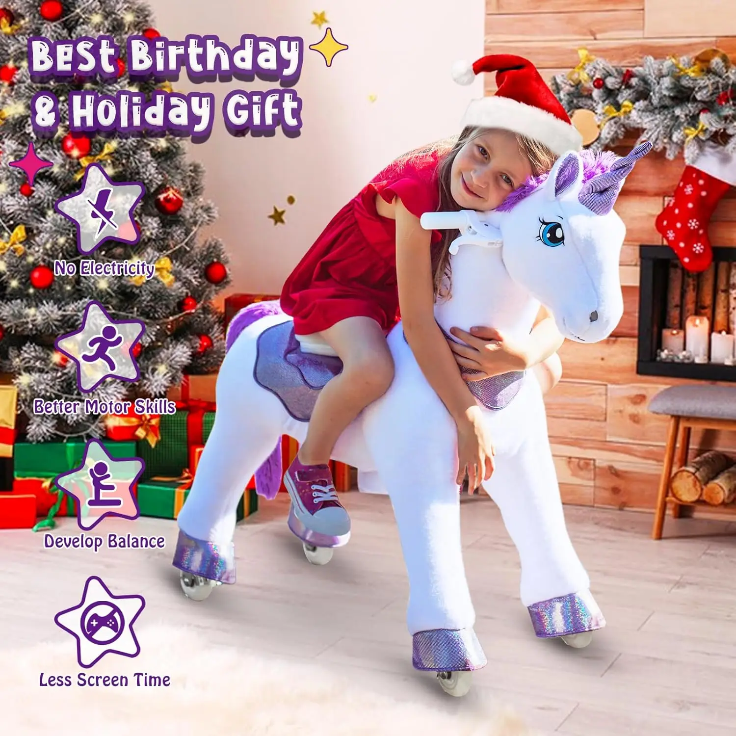 Ride on Unicorn for Kids 4-7 with Brake, Unicorn Gifts for Girls (35.4" Height/Size 4) Plush Interactive Riding Rocking Riding H